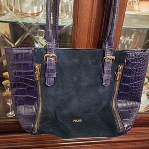 Prune Argentina Designer Bag Navy Blue Leather & Suede Tote Satchel Like Nu$275